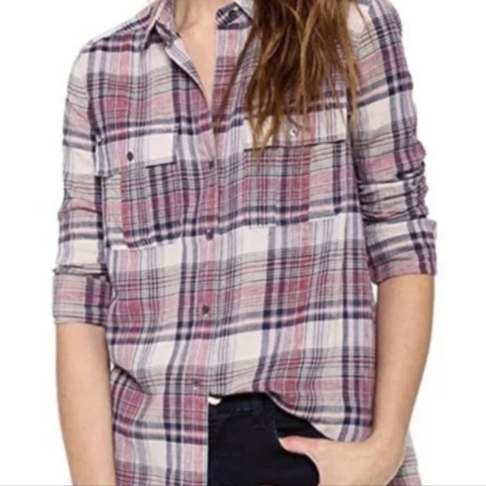 James Perse Button Down Plaid Shirt Size 1 (small)